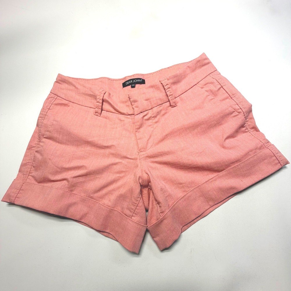Dear John Cuffed Chino Shorts Pink Herringbone Womens 26